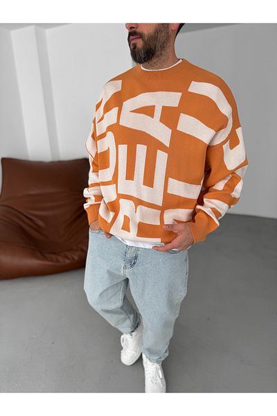 BYBASICMAN Orange Letter Embroidered Knitted Sweatshirt Jj-103