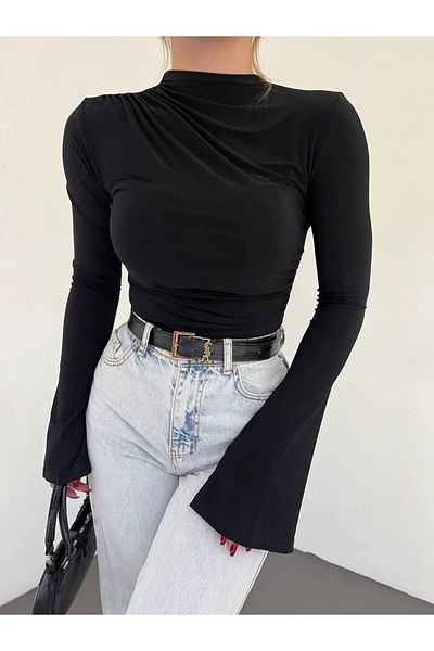 World Fashion Trends Wft5067B Gathered Spanish Sleeve Blouse