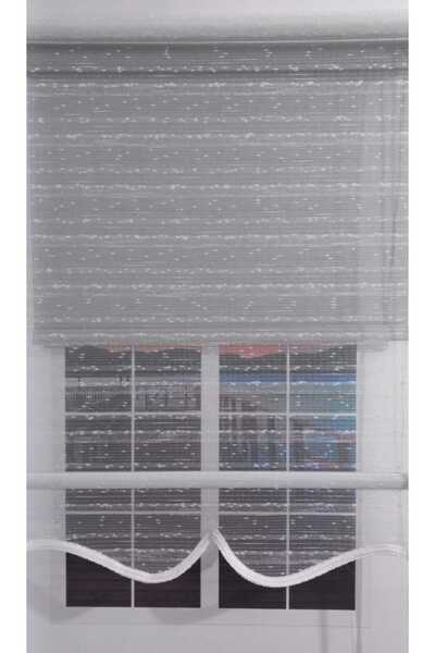BULUT ÇİFT MEKANİZMALI BEYAZ ŞERİTLİ DİLİMLİ TÜL, GRİ MAT (%85 GÜNEŞİ KESEN) STOR PERDE