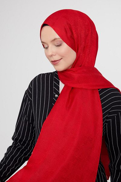 Levidor Red Hologram Pattern Jacquard Janjan Shawl