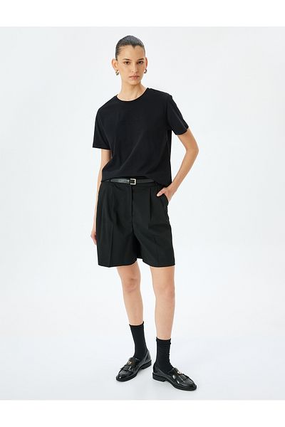 Koton Crew Neck Embroidery Detail Short Sleeve Cotton Basic T-Shirt