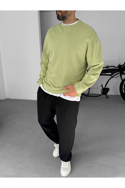 BYBASICMAN Pistachio Green V Stitch Basic Sweatshirt Ke-418