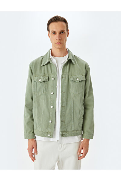 Koton Cotton Cap Pocket Detailed Buttoned Denim Jacket