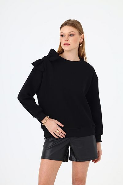 NATUFIAN STORE Women's 3 Thread Sweatshirt with Bow Detail on the Shoulder