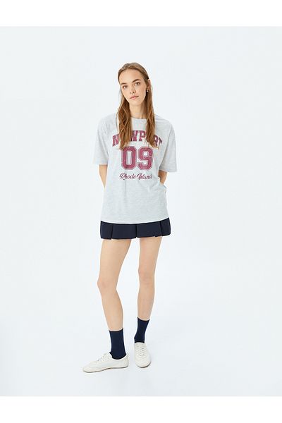 Koton College Printed Crew Neck Short Sleeve Oversize T-Shirt