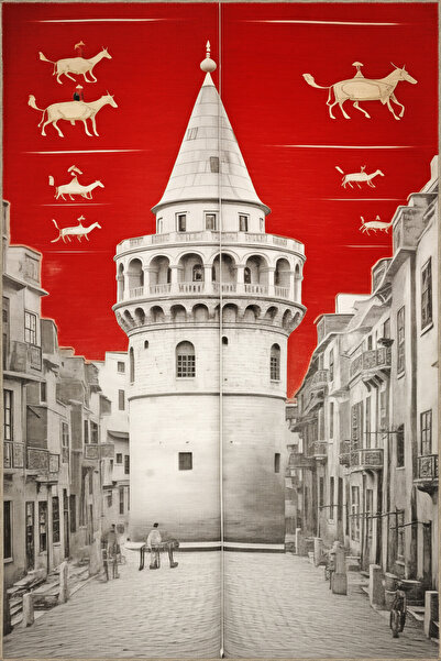 Rugs Modern Halı سجادة ديدو 2 المزخرفة ذات الطابع الأحمر بنمط البرج القديم وا...