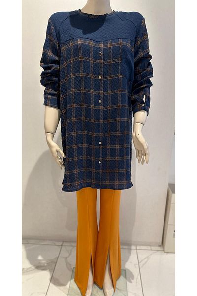 FUAT GÜRSEN Plus Size Muslin Fabric Checked Tunic