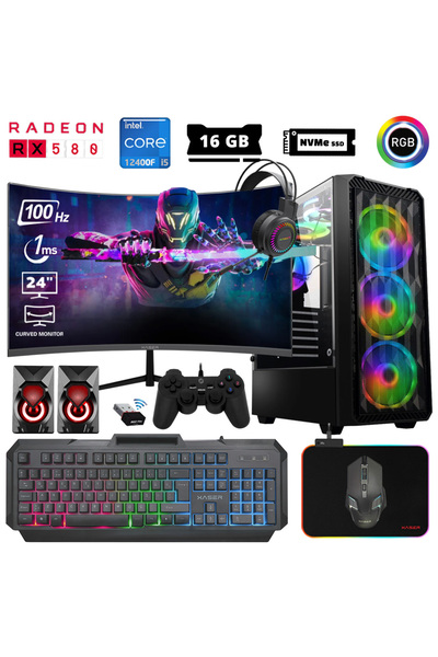 XASER Abyss X2 i5 12400F 16GB 512GB M.2 SSD 8GB RX580 256Bit 24" 100Hz Masaüs...