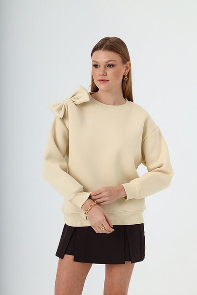 NATUFIAN STORE Women's 3 Thread Sweatshirt with Bow Detail on the Shoulder