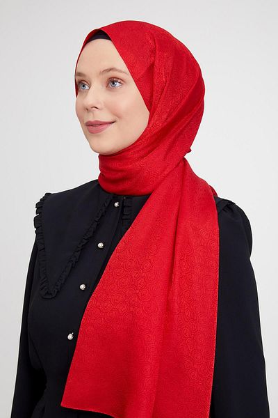 Levidor Red Round Pattern Jacquard Janjan Shawl