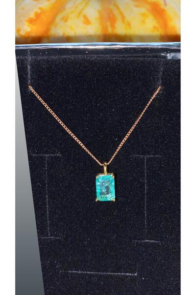 juleeco Yeşil Zirkon Taşlı Baget Rose Rodyum Kolye(XUPİNG)