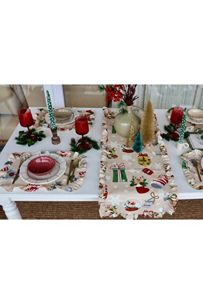 vintagetasarım yılbaşı konsepti runner 4 adet amerikan servis set
