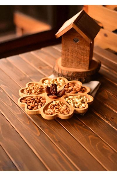 HomeTarz 30cm Wide Bamboo Presentation Plate with Swivel Stand - for Sugar Bowl and Breakfast