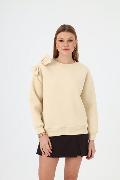 NATUFIAN STORE Women's 3 Thread Sweatshirt with Bow Detail on the Shoulder