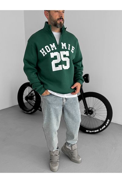 BYBASICMAN Dark Green 25 Printed Half Zip Sweat Lb-1013