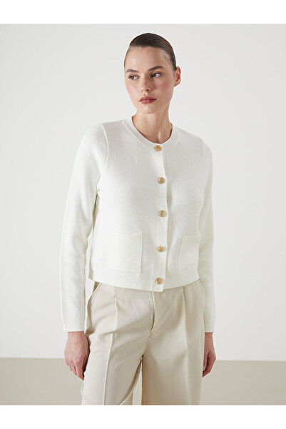 LC Waikiki LCW Vision Ekru Bisiklet Yaka Kadın Triko Hırka