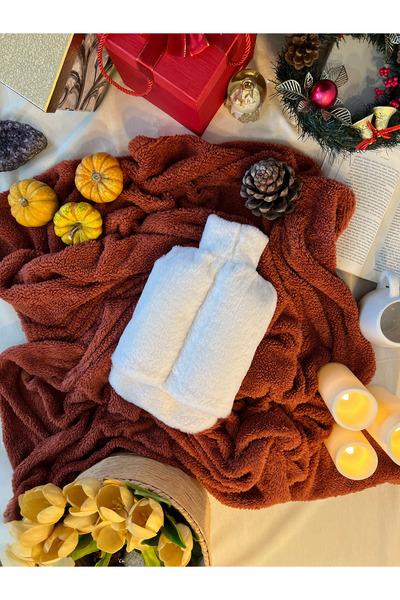 TREND COLOR Sıcak Su Torbası Kar Beyaz Peluş Sade Ayak Isıtıcı 2 Litre Sıcak Su Torbası Ile Beraber Cepli