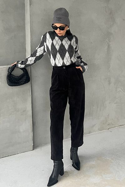 Seda Yalçın Atelier Black Ribbed Collared Skinny Trousers