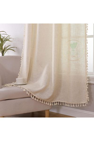 Perdeplus Cortina de fundal cu design cu ciucuri în stil boem