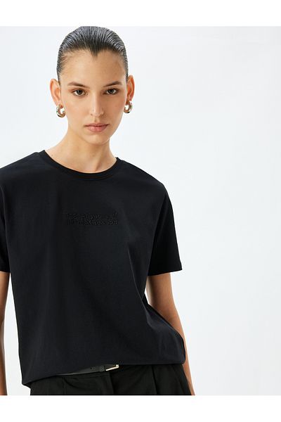 Koton Crew Neck Embroidery Detail Short Sleeve Cotton Basic T-Shirt