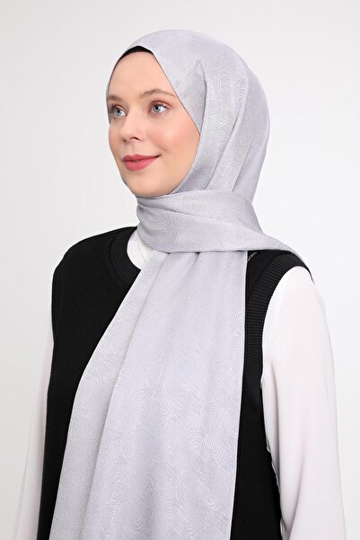 Levidor Gümüş Hologram Desen Jakarlı Janjan Şal