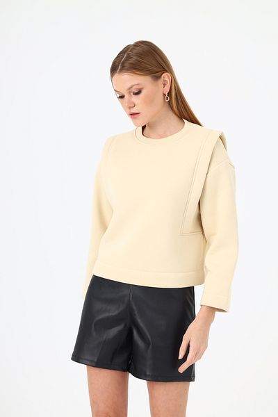 NATUFIAN STORE Γυναικείο φούτερ με 3 κλωστές με λεπτομέρεια βαθιού ώμου