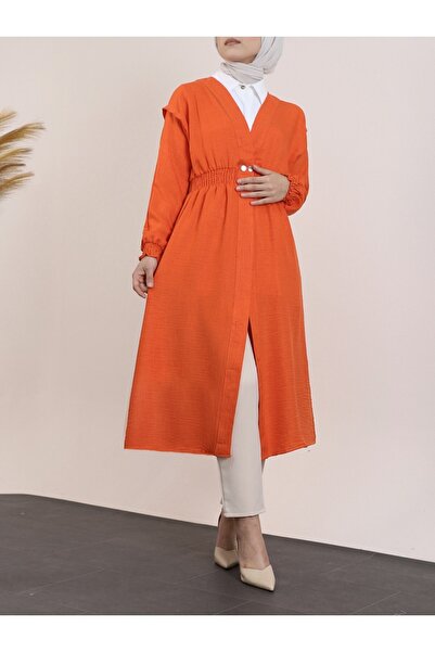 Modamorfo Snap Fastener Linen Cap with Elasticated Sleeves and Waist - Orange