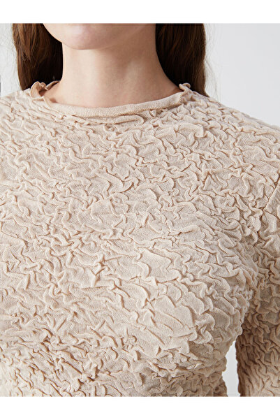 LC Waikiki Beige Mock Neck Textured Women's Knitwear Sweater