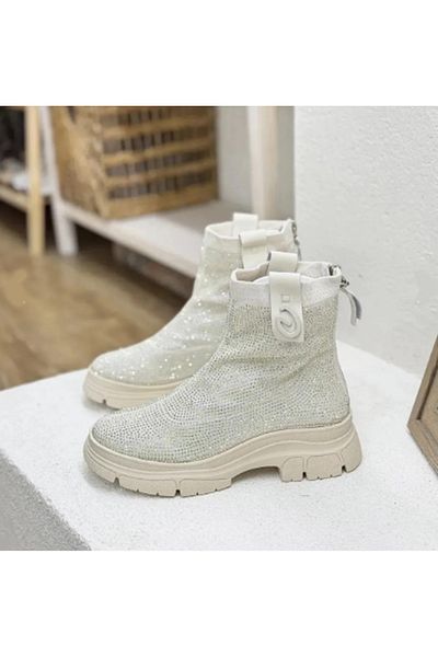 Guja 24K442 Μπεζ κρέμα Skin Stone Stretch Άνετο Slip On Design Ορθοπεδικά Αδιάβροχα Κομψά Χειμερινά Παπούτσια