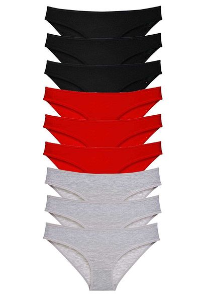 Easy Tedarik 9 Pieces Super Eco Set Lycra Women's Slip Panties Black Red Gray