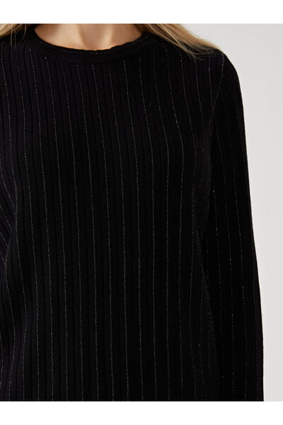 LC Waikiki Black Crew Neck Striped Women's Knitwear Sweater