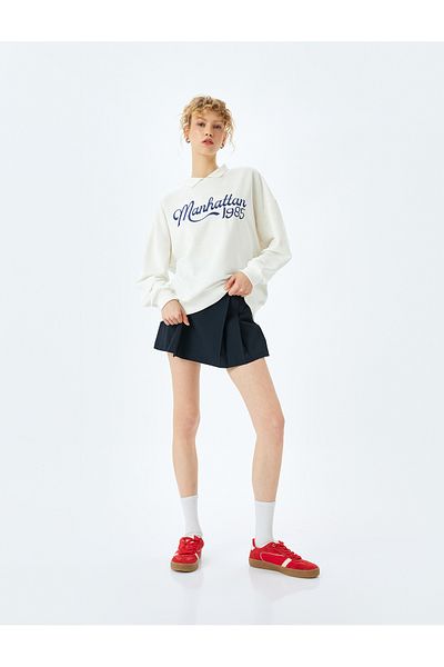 Koton Slogan Embroidered Polo Neck Long Sleeve Sweatshirt