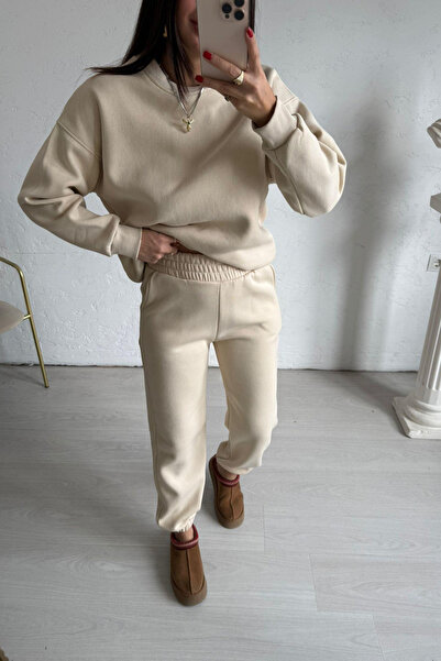 YAKAMEL Γυναικείο σετ φόρμας με λαιμόκοψη 3 νημάτων Oversize