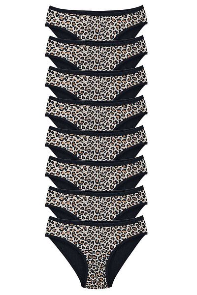 Easy Tedarik 8 Pieces Leopard Patterned Lycra Soft Textured Women's Slip Panties