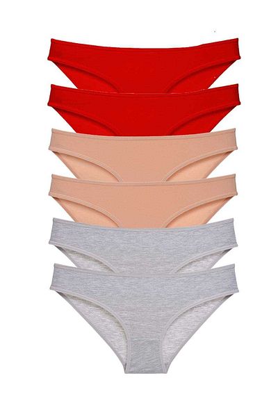Easy Tedarik 6 Pieces Eco Set Lycra Women's Slip Panties Red Skin Gray
