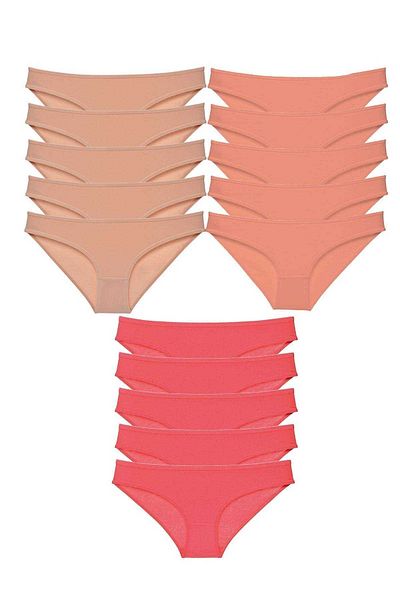 Easy Tedarik 15 Pieces Super Eco Set Lycra Women's Slip Panties Skin Powder Fuchsia