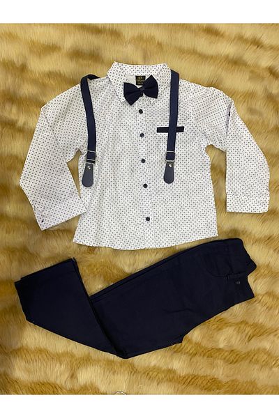 skycott Boy's Pamyul Shirt Pants Suspender Taki Navy Blue Dress