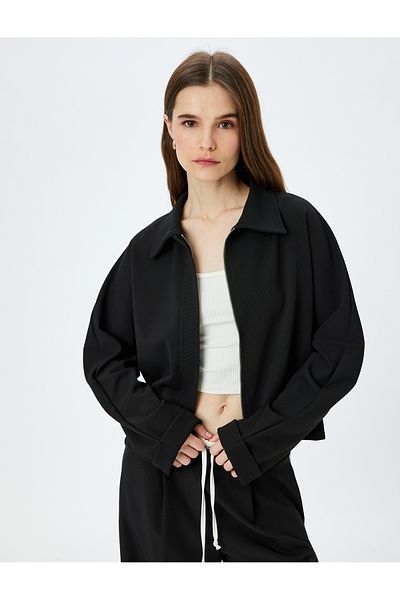 Koton Zipper Detailed Shirt Collar Long Sleeve Jacket