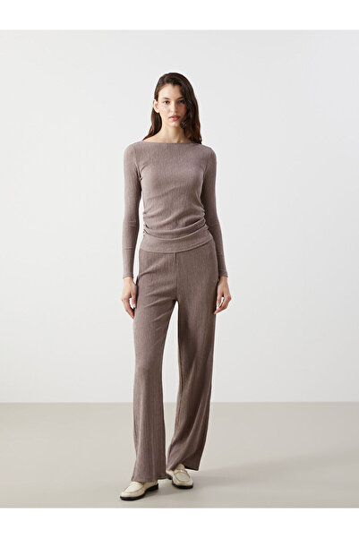 LC Waikiki Kahverengi Bisiklet Yaka Dokulu Kadın Bluz