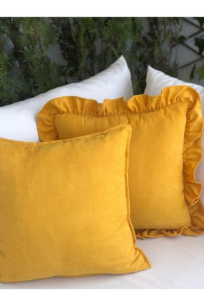 Decamor home Velvet Textured Mustard Yellow Plain Throw Pillow Case