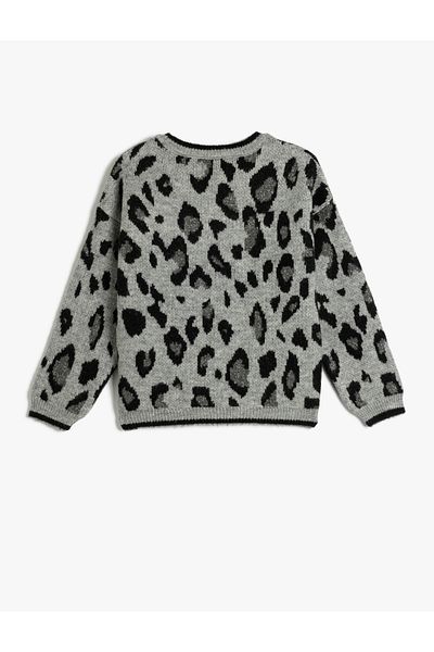Koton Long Sleeve Crew Neck Leopard Print Knitwear Sweater