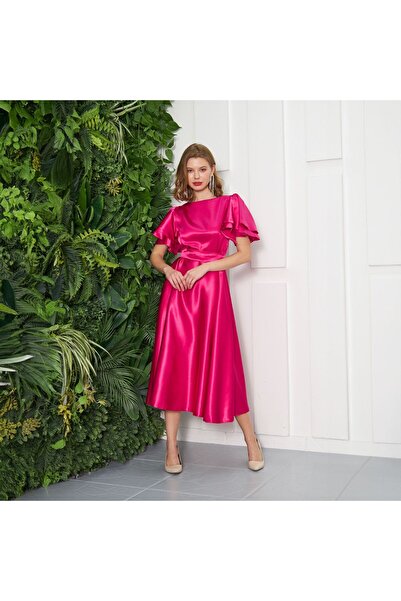 SEVGİHELLAÇ LEİLA Kadın Saten Midi Boy Elbise