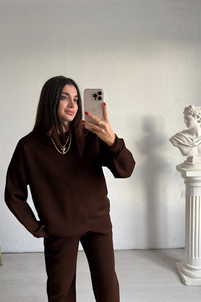 YAKAMEL Γυναικείο σετ φόρμας με λαιμόκοψη 3 νημάτων Oversize