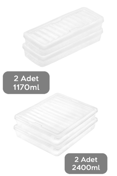 Meleni Home 4-Piece Clear Lid Microwave Compatible Organizer Set Organizer Storage Container 2X2400 2X1170 ml
