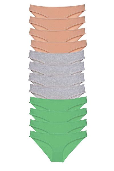 Easy Tedarik 12 Pieces Super Eco Set Lycra Women's Slip Panties Skin Gray Green