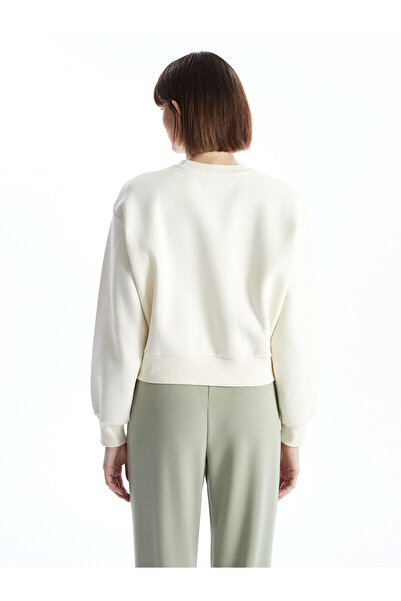 LC Waikiki Γυναικείο χοντρό φούτερ LCW Vision Beige Crew με στάμπα Oversize