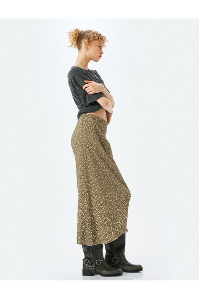Koton Asymmetrical Slim Fit Floral Midi Skirt Wrap High Waist Draped