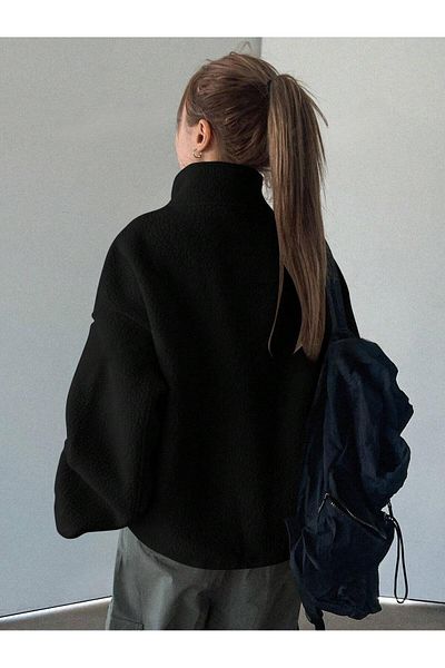 Touz Moda Streetwear Λεπτομερές βελούδινο μαύρο μπουφάν με φερμουάρ