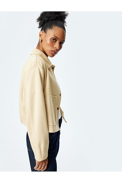 Koton Snap Button Detailed Pocket Long Sleeve Crop Jacket
