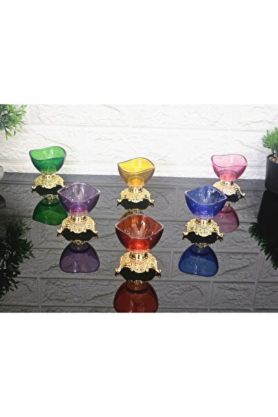 atabey home 6-Piece Assortment - 6 Color Detailed Coffee Color Side Fine Pattern Lava Turkish Delight and Sauce Bowl Dump